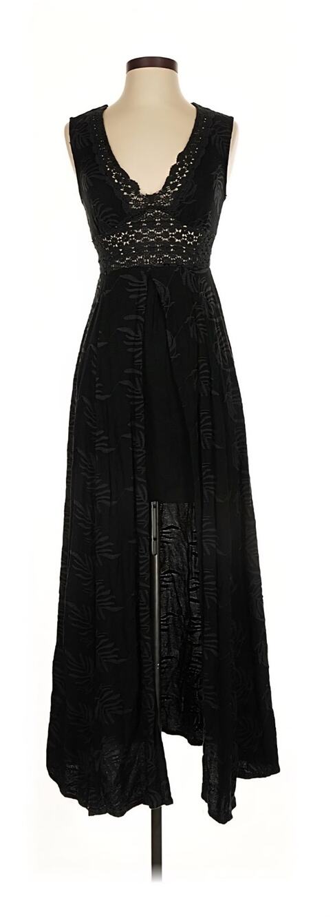 Venus Black Sleeveless Cocktail Dress Crochet, Embroidery Hi/Low Maxi
